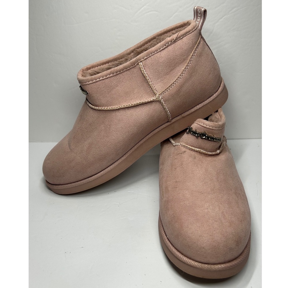 Juicy Couture Pink Suede Shearling Lined Ankle Boots Women's Slip On Warm Size 8